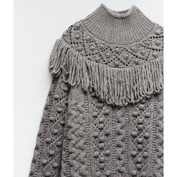 Zara Fringe Knit Sweater, Small, Gray, Blogger Favorite - Picture 7 of 15